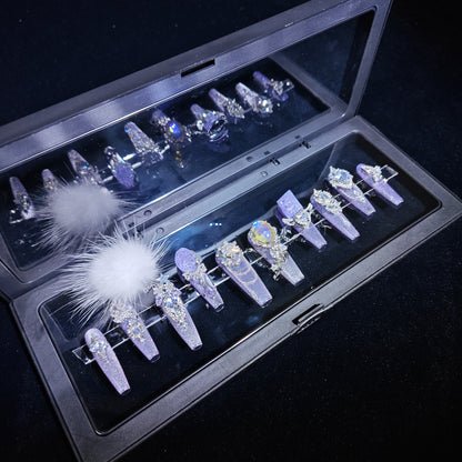 Finger Fantasy- Crystal Fantasy Luxury Rhinestone Handmade Press-On Nail Set with Gift Box & Greeting Card, 10pcs Elegant Nail Art Kit for Manicure, Perfect for Gifts and Holiday Glam(DM0062-66)