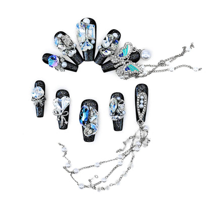 Crystal Fantasy_Glitters Fashion Press On Nail Care & Nail Art Nails, Luxury Elegant Rhinestone Stick 10pcs Manicure Set(MJ0099£©