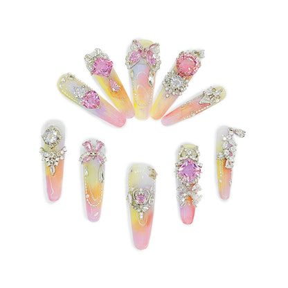D150Finger Fantasy- Crystal Fantasy Luxury Rhinestone Handmade Press-On Nail Set with Gift Box & Greeting Card, 10pcs Elegant Nail Art Kit for Manicure, Perfect for Christmas Gift and Holiday Glam(DM0150)