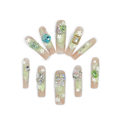 D161Finger Fantasy- Crystal Fantasy Luxury Rhinestone Handmade Press-On Nail Set with Gift Box & Greeting Card, 10pcs Elegant Nail Art Kit for Manicure, Perfect for Christmas Gift and Holiday Glam(DM0161)