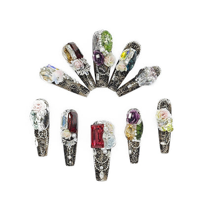 D152Finger Fantasy- Crystal Fantasy Luxury Rhinestone Handmade Press-On Nail Set with Gift Box & Greeting Card, 10pcs Elegant Nail Art Kit for Manicure, Perfect for Christmas Gift and Holiday Glam(DM0152)