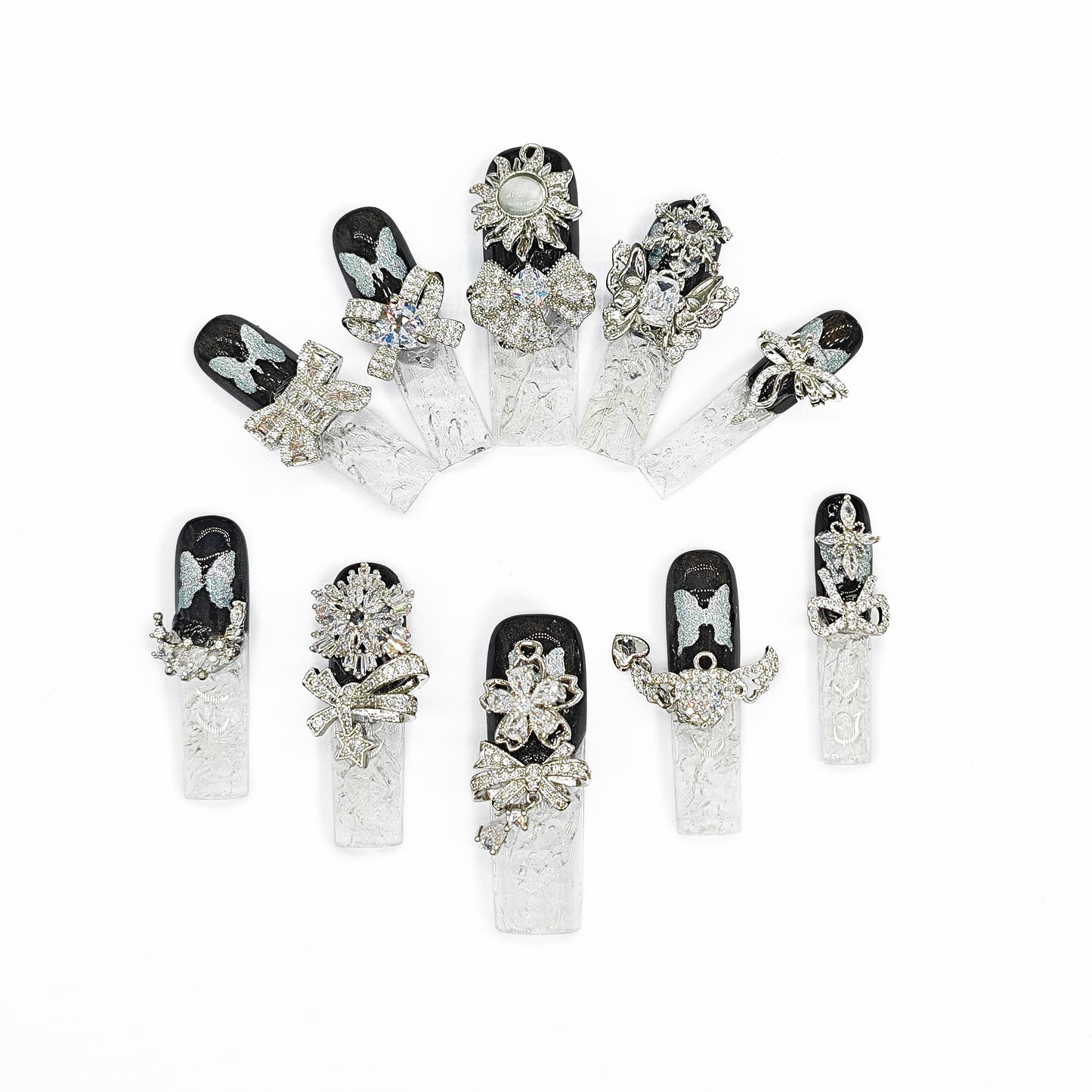 D148Finger Fantasy- Crystal Fantasy Luxury Rhinestone Handmade Press-On Nail Set with Gift Box & Greeting Card, 10pcs Elegant Nail Art Kit for Manicure, Perfect for Christmas Gift and Holiday Glam(DM0148)