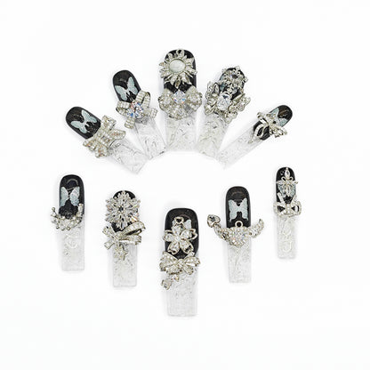 D148Finger Fantasy- Crystal Fantasy Luxury Rhinestone Handmade Press-On Nail Set with Gift Box & Greeting Card, 10pcs Elegant Nail Art Kit for Manicure, Perfect for Christmas Gift and Holiday Glam(DM0148)