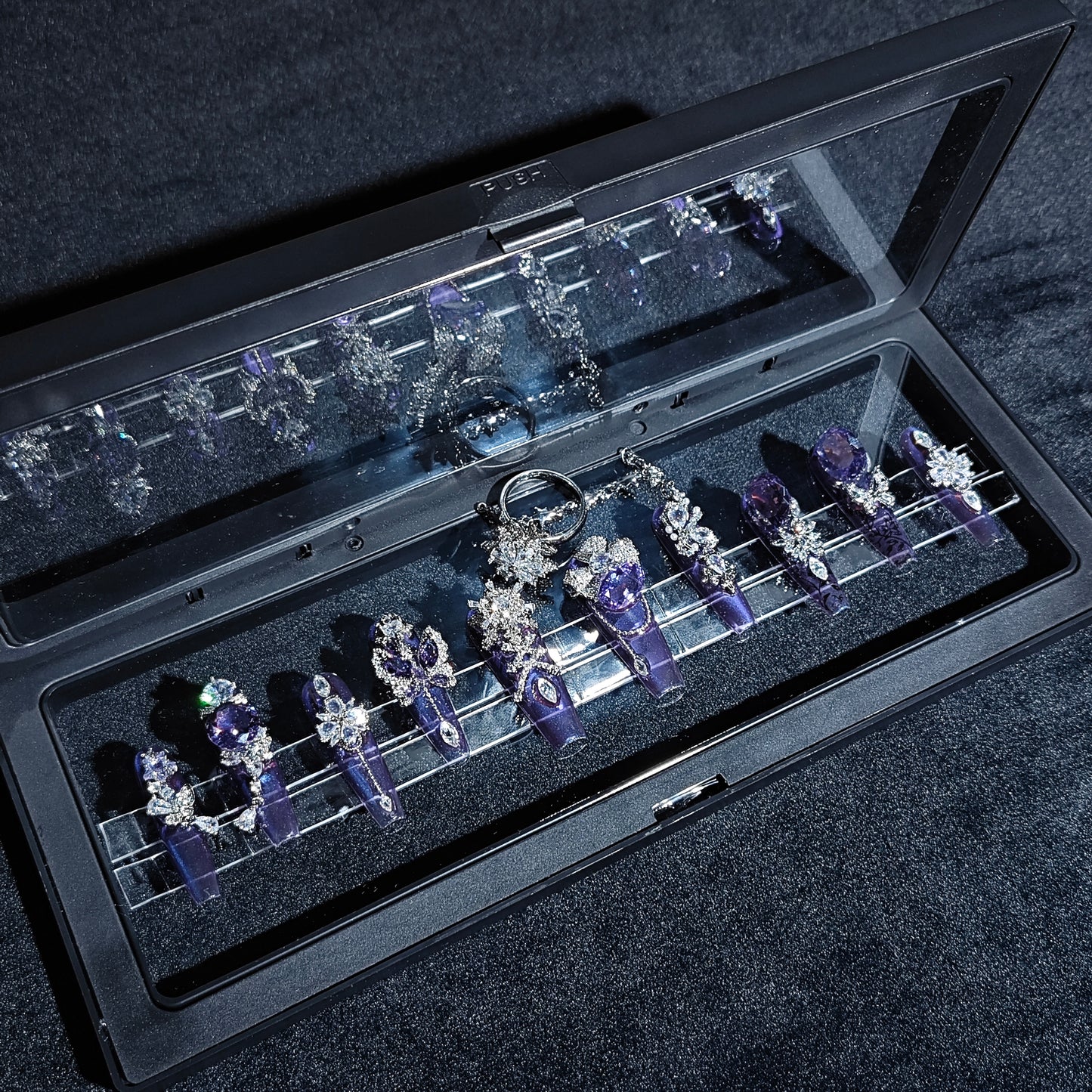 D132Finger Fantasy- Crystal Fantasy Luxury Rhinestone Handmade Press-On Nail Set with Gift Box & Greeting Card, 10pcs Elegant Nail Art Kit for Manicure, Perfect for Christmas Gift and Holiday Glam(DM0132)