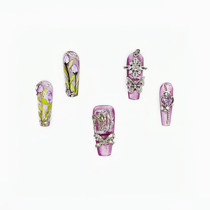 D133Glam Galaxy|Finger Fantasy- Crystal Fantasy Luxury Rhinestone Handmade Press-On Nail Set with Gift Box & Greeting Card, 10pcs Elegant Nail Art Kit for Manicure, Perfect for Christmas Gift and Holiday Glam£¨DM0133£©