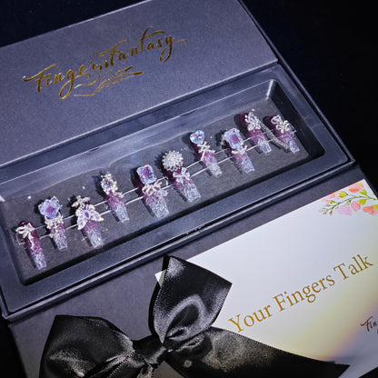 D104Finger Fantasy- Crystal Fantasy Luxury Rhinestone Handmade Press-On Nail Set with Gift Box & Greeting Card, 10pcs Elegant Nail Art Kit for Manicure, Perfect for Christmas Gift and Holiday Glam(DM0104)