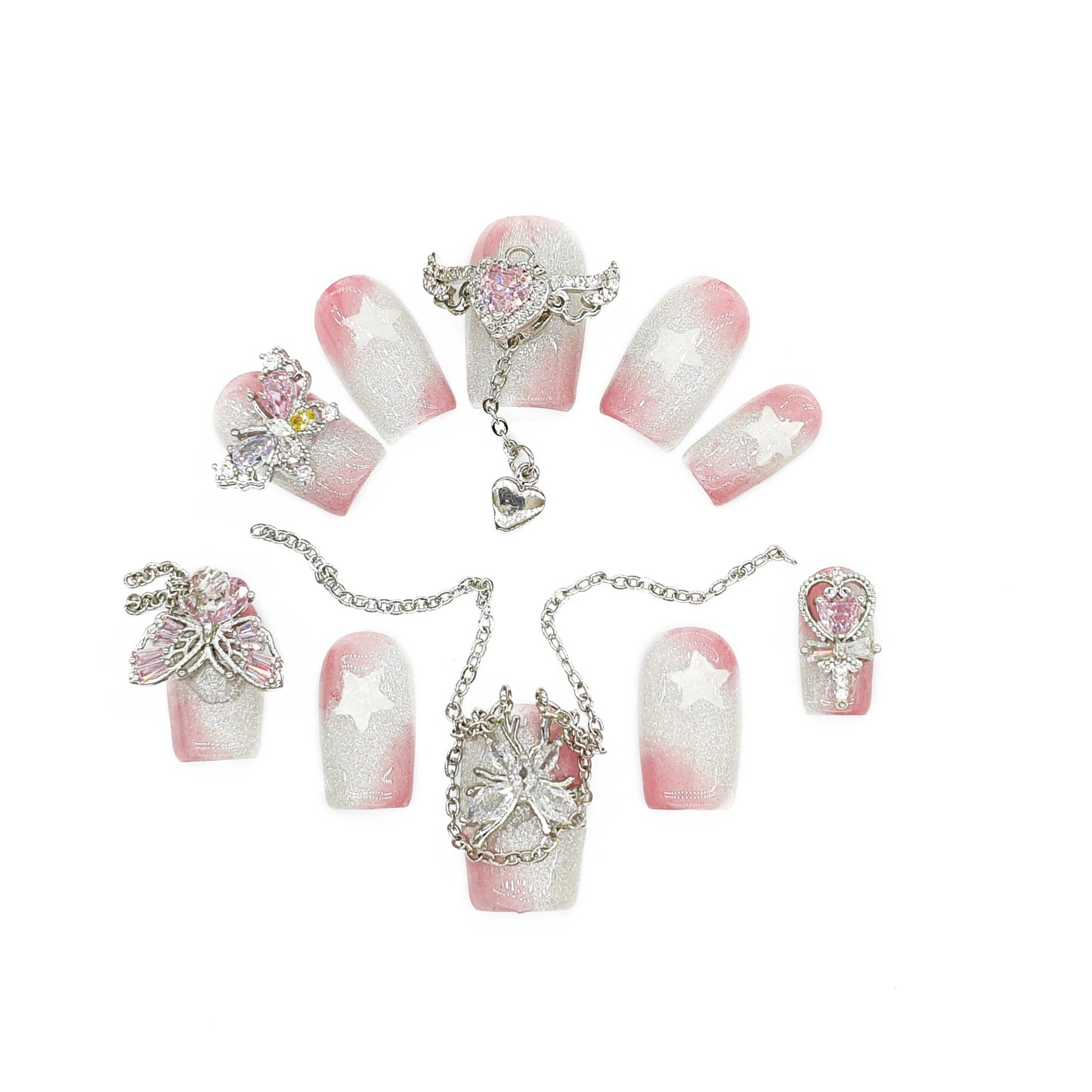 D162Finger Fantasy- Crystal Fantasy Luxury Rhinestone Handmade Press-On Nail Set with Gift Box & Greeting Card, 10pcs Elegant Nail Art Kit for Manicure, Perfect for Christmas Gift and Holiday Glam(DM0162)