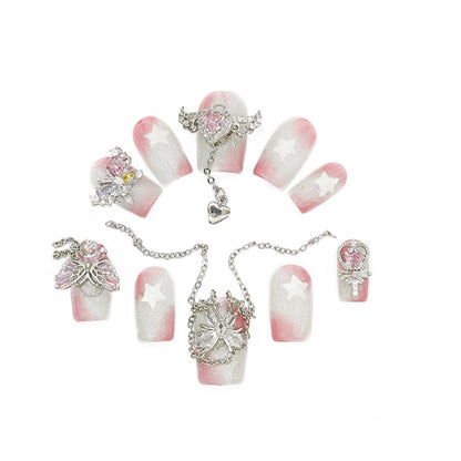 D162Finger Fantasy- Crystal Fantasy Luxury Rhinestone Handmade Press-On Nail Set with Gift Box & Greeting Card, 10pcs Elegant Nail Art Kit for Manicure, Perfect for Christmas Gift and Holiday Glam(DM0162)