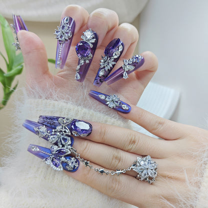 D132Finger Fantasy- Crystal Fantasy Luxury Rhinestone Handmade Press-On Nail Set with Gift Box & Greeting Card, 10pcs Elegant Nail Art Kit for Manicure, Perfect for Christmas Gift and Holiday Glam(DM0132)