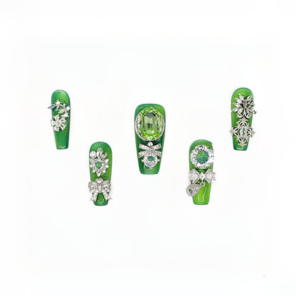 D138Finger Fantasy- Crystal Fantasy Luxury Rhinestone Handmade Press-On Nail Set with Gift Box & Greeting Card, 10pcs Elegant Nail Art Kit for Manicure, Perfect for Christmas Gift and Holiday Glam£¨DM0138£©