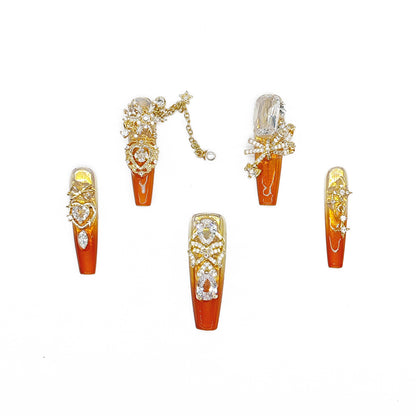 D134Finger Fantasy- Crystal Fantasy Luxury Rhinestone Handmade Press-On Nail Set with Gift Box & Greeting Card, 10pcs Elegant Nail Art Kit for Manicure, Perfect for Christmas Gift and Holiday Glam£¨DM0134£©