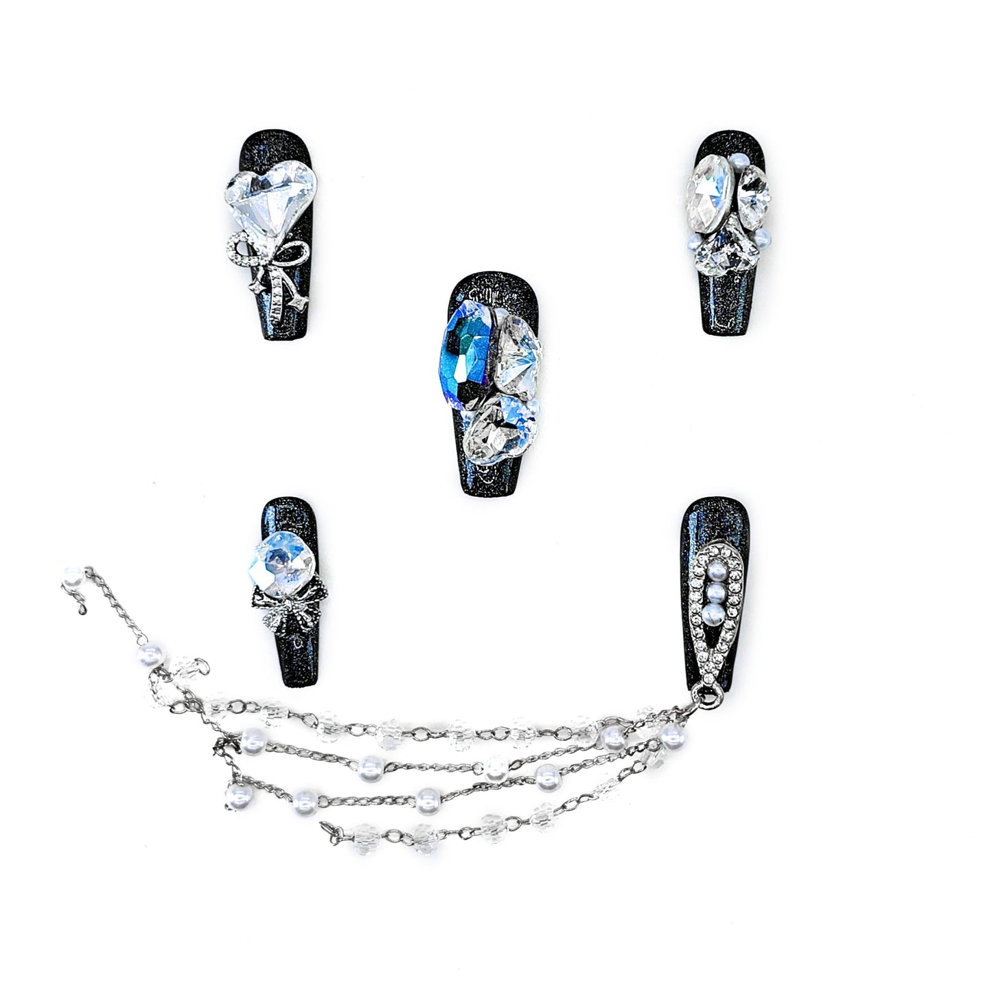 Crystal Fantasy_Glitters Fashion Press On Nail Care & Nail Art Nails, Luxury Elegant Rhinestone Stick 10pcs Manicure Set(MJ0099£©