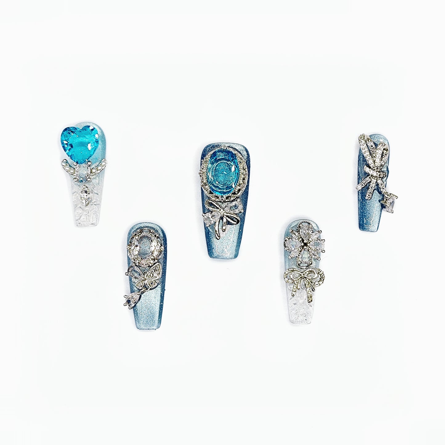 D137Finger Fantasy- Crystal Fantasy Luxury Rhinestone Handmade Press-On Nail Set with Gift Box & Greeting Card, 10pcs Elegant Nail Art Kit for Manicure, Perfect for Christmas Gift and Holiday Glam£¨DM0137£©