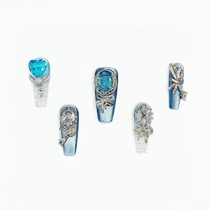 D137Finger Fantasy- Crystal Fantasy Luxury Rhinestone Handmade Press-On Nail Set with Gift Box & Greeting Card, 10pcs Elegant Nail Art Kit for Manicure, Perfect for Christmas Gift and Holiday Glam£¨DM0137£©