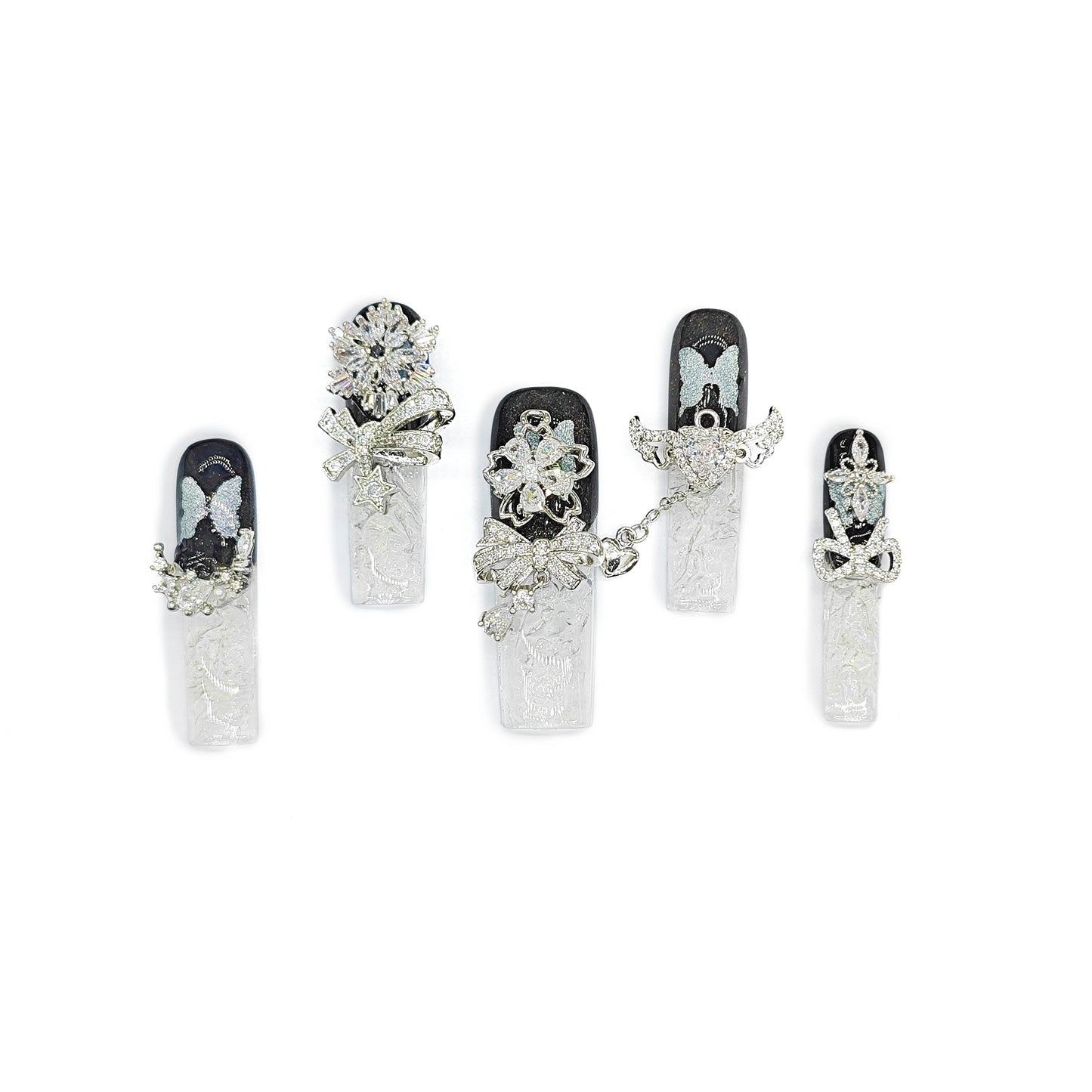 D148Finger Fantasy- Crystal Fantasy Luxury Rhinestone Handmade Press-On Nail Set with Gift Box & Greeting Card, 10pcs Elegant Nail Art Kit for Manicure, Perfect for Christmas Gift and Holiday Glam(DM0148)