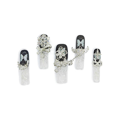 D148Finger Fantasy- Crystal Fantasy Luxury Rhinestone Handmade Press-On Nail Set with Gift Box & Greeting Card, 10pcs Elegant Nail Art Kit for Manicure, Perfect for Christmas Gift and Holiday Glam(DM0148)