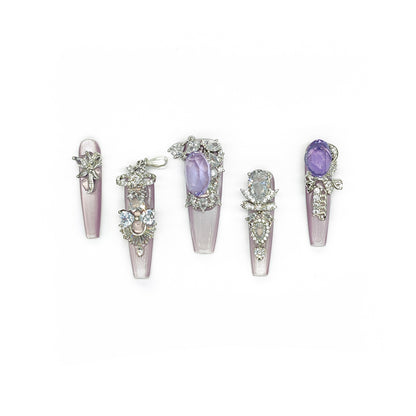 Finger Fantasy- Crystal Fantasy Luxury Rhinestone Handmade Press-On Nail Set with Gift Box & Greeting Card, 10pcs Elegant Nail Art Kit for Manicure, Perfect for Gifts and Holiday Glam(DM0047/52/53)