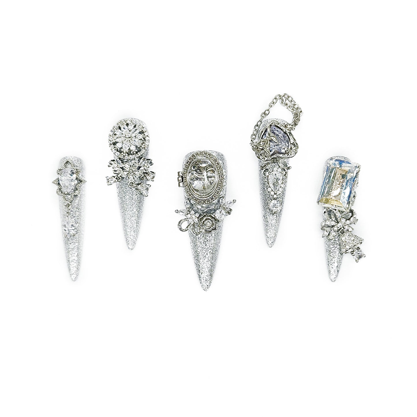 Finger Fantasy- Crystal Fantasy Luxury Rhinestone Handmade Press-On Nail Set with Gift Box & Greeting Card, 10pcs Elegant Nail Art Kit for Manicure, Perfect for Gifts and Holiday Glam(DM0022/30)