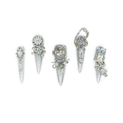 Finger Fantasy- Crystal Fantasy Luxury Rhinestone Handmade Press-On Nail Set with Gift Box & Greeting Card, 10pcs Elegant Nail Art Kit for Manicure, Perfect for Gifts and Holiday Glam(DM0022/30)