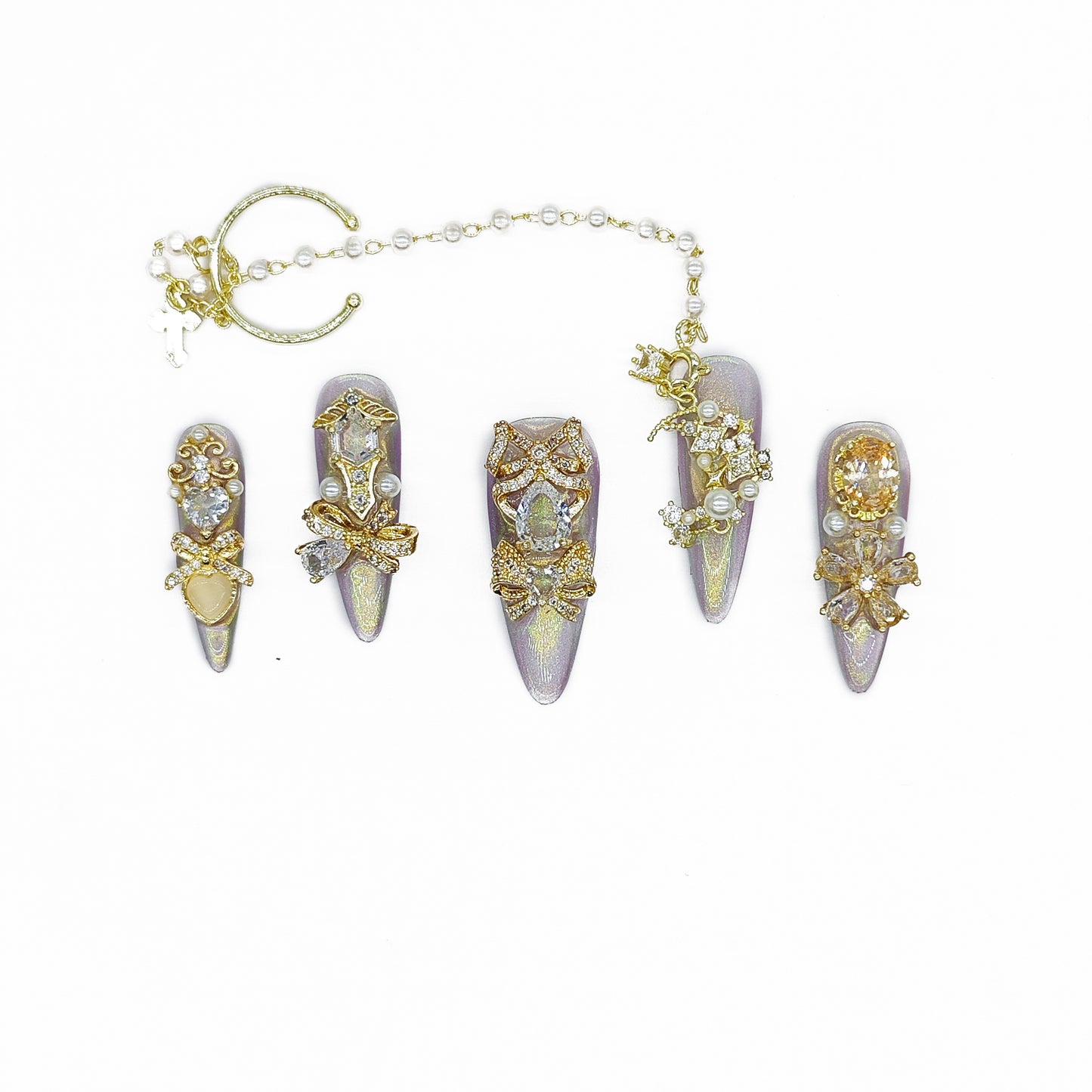 Finger Fantasy- Crystal Fantasy Luxury Rhinestone Handmade Press-On Nail Set with Gift Box & Greeting Card, 10pcs Elegant Nail Art Kit for Manicure, Perfect for Gifts and Holiday Glam(DM0038)