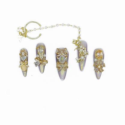 Finger Fantasy- Crystal Fantasy Luxury Rhinestone Handmade Press-On Nail Set with Gift Box & Greeting Card, 10pcs Elegant Nail Art Kit for Manicure, Perfect for Gifts and Holiday Glam(DM0038)