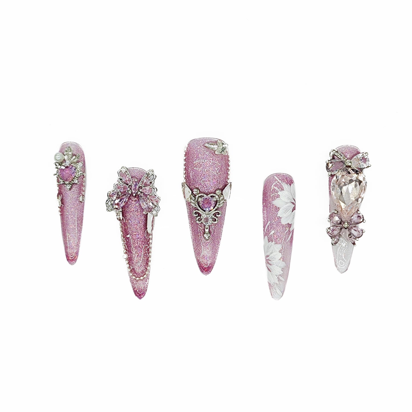 Finger Fantasy- Crystal Fantasy Luxury Rhinestone Handmade Press-On Nail Set with Gift Box & Greeting Card, 10pcs Elegant Nail Art Kit for Manicure, Perfect for Gifts and Holiday Glam(DM0042)