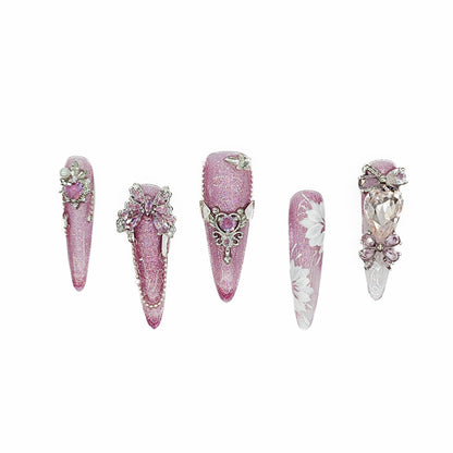 Finger Fantasy- Crystal Fantasy Luxury Rhinestone Handmade Press-On Nail Set with Gift Box & Greeting Card, 10pcs Elegant Nail Art Kit for Manicure, Perfect for Gifts and Holiday Glam(DM0042)