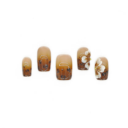 Finger Fantasy-Classic Fantasy Luxury Handmade brown Press On Nail Set with Gift Box & Greeting Card, 10pcs Elegant Nail Art Kit for Manicure, Perfect for Gifts and Holiday Glam(NM0024)