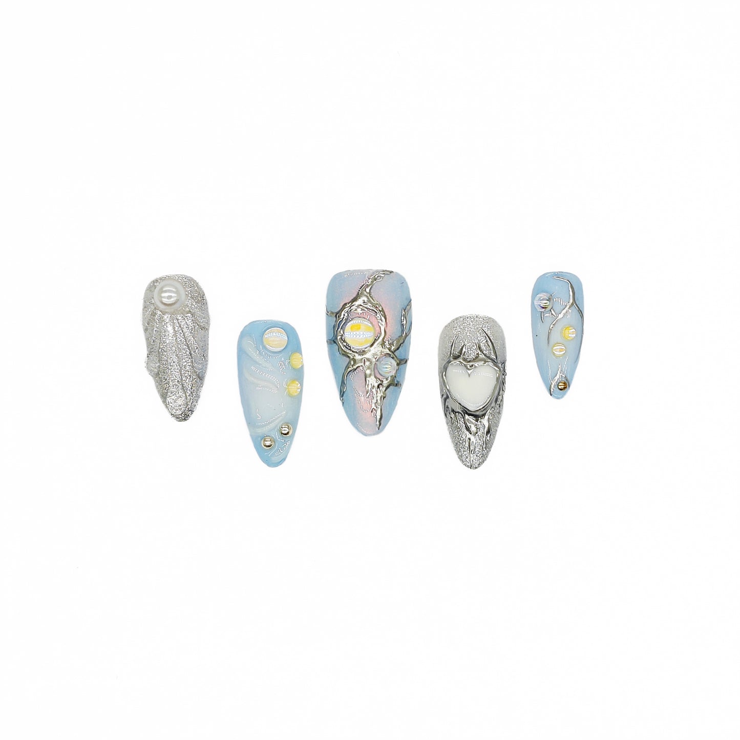 Finger Fantasy-Classic Fantasy Luxury blue Handmade Press On Nail Set with Gift Box & Greeting Card, 10pcs Elegant Nail Art Kit for Manicure, Perfect Gifts for girlfriend wife(NM0003)
