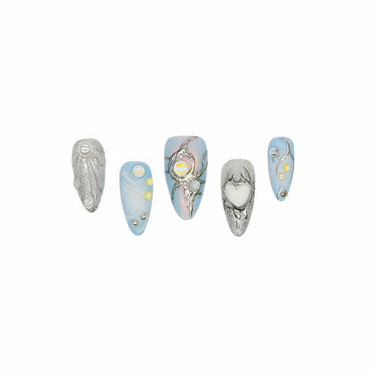 Finger Fantasy-Classic Fantasy Luxury blue Handmade Press On Nail Set with Gift Box & Greeting Card, 10pcs Elegant Nail Art Kit for Manicure, Perfect Gifts for girlfriend wife(NM0003)