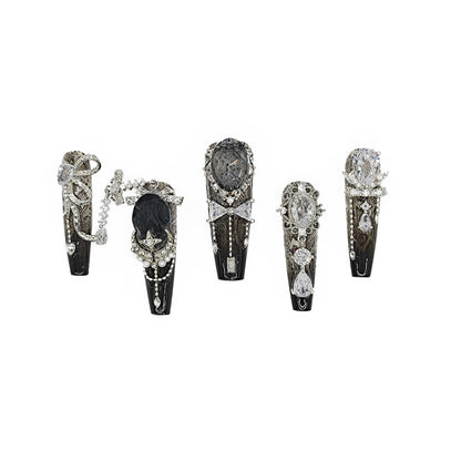 Finger Fantasy- Crystal Fantasy Luxury Rhinestone Handmade black snake Press-On Nail Set with Gift Box & Greeting Card, 10pcs Elegant Nail Art Kit for Manicure, Perfect for Gifts and Holiday Glam(DM0011/0012)