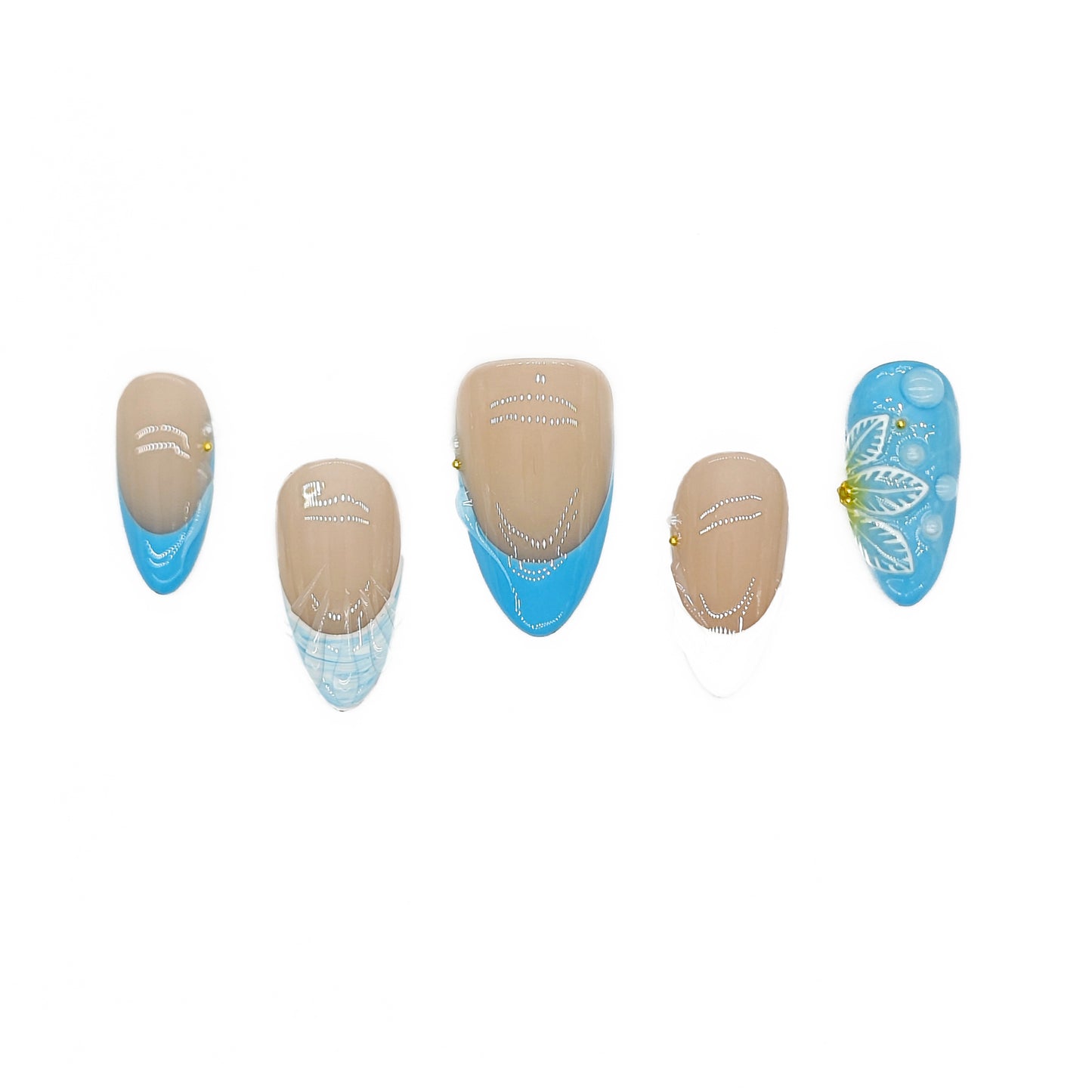 Finger Fantasy-Classic Fantasy Luxury blue Handmade Press On Nail Set with Gift Box & Greeting Card, 10pcs Elegant Nail Art Kit for Manicure, Perfect for Gifts and Holiday Glam(NM0015)