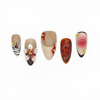Finger Fantasy-Classic Fantasy Luxury Handmade Press On Nail Set with Gift Box & Greeting Card, 10pcs Elegant Nail Art Kit for Manicure, Perfect for Gifts and Holiday Glam(NM0008)