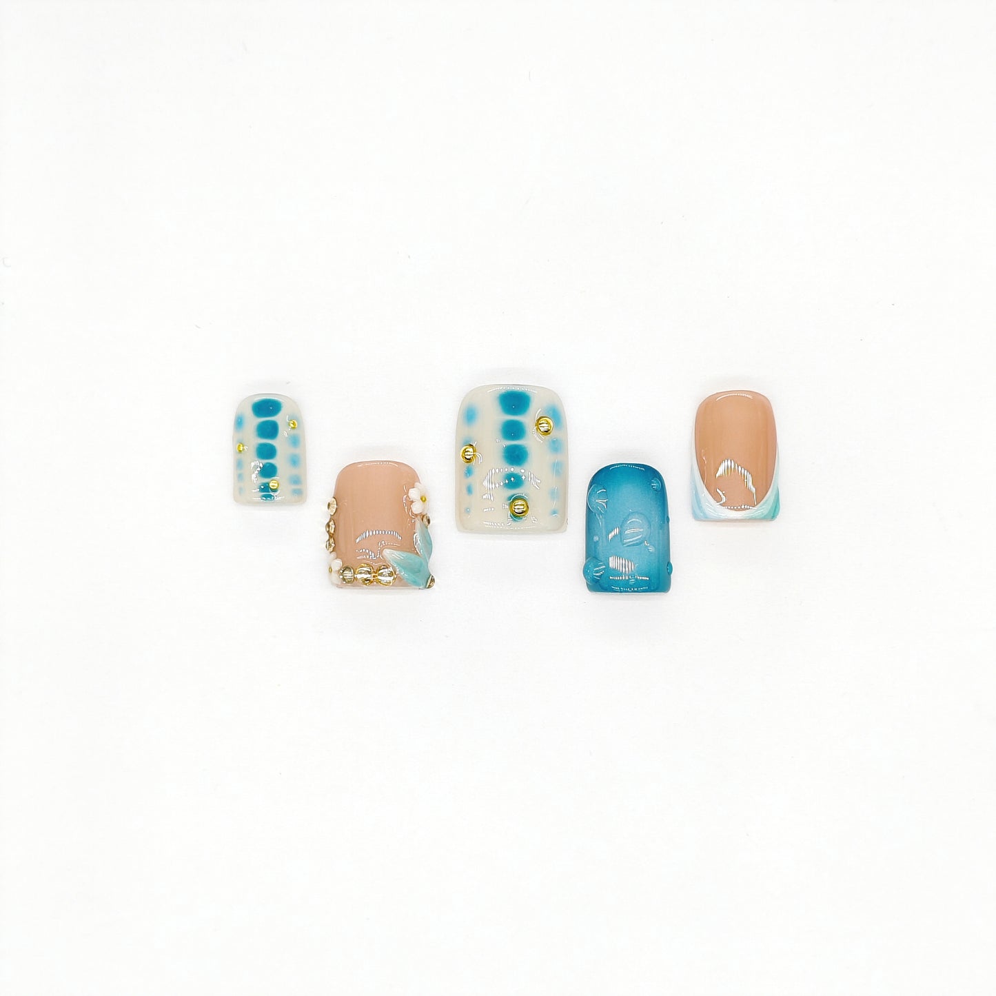 Finger Fantasy-Classic Fantasy Luxury blue Handmade Press On Nail Set with Gift Box & Greeting Card, 10pcs Elegant Nail Art Kit for Manicure, Perfect gift for girlfriend wife(NM0016)