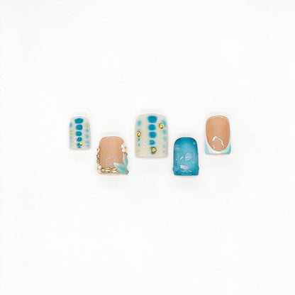 Finger Fantasy-Classic Fantasy Luxury blue Handmade Press On Nail Set with Gift Box & Greeting Card, 10pcs Elegant Nail Art Kit for Manicure, Perfect gift for girlfriend wife(NM0016)