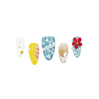 Finger Fantasy-Classic Fantasy Luxury beach Handmade Press On Nail Set with Gift Box & Greeting Card, 10pcs Elegant Nail Art Kit for Manicure, Perfect gift for girlfriend wife(NM0004)