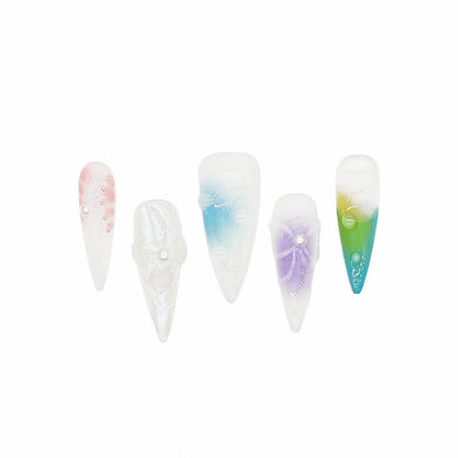 Finger Fantasy-Classic Fantasy Luxury colorful Handmade Press On Nail Set with Gift Box & Greeting Card, 10pcs Elegant Nail Art Kit for Manicure, Perfect for Gifts and Holiday Glam(NM0012)