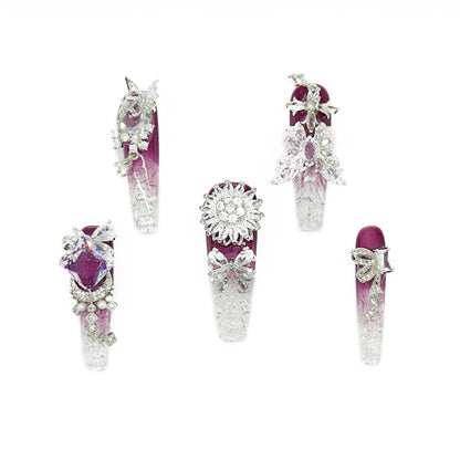 D104Finger Fantasy- Crystal Fantasy Luxury Rhinestone Handmade Press-On Nail Set with Gift Box & Greeting Card, 10pcs Elegant Nail Art Kit for Manicure, Perfect for Christmas Gift and Holiday Glam(DM0104)