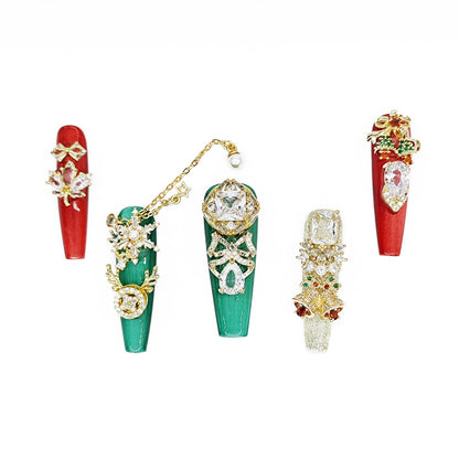 D61Finger Fantasy- Crystal Fantasy Luxury Rhinestone Handmade Press-On Nail Set with Gift Box & Greeting Card, 10pcs Elegant Nail Art Kit for Manicure, Perfect for Christmas Gift and Holiday Glam(DM0061)