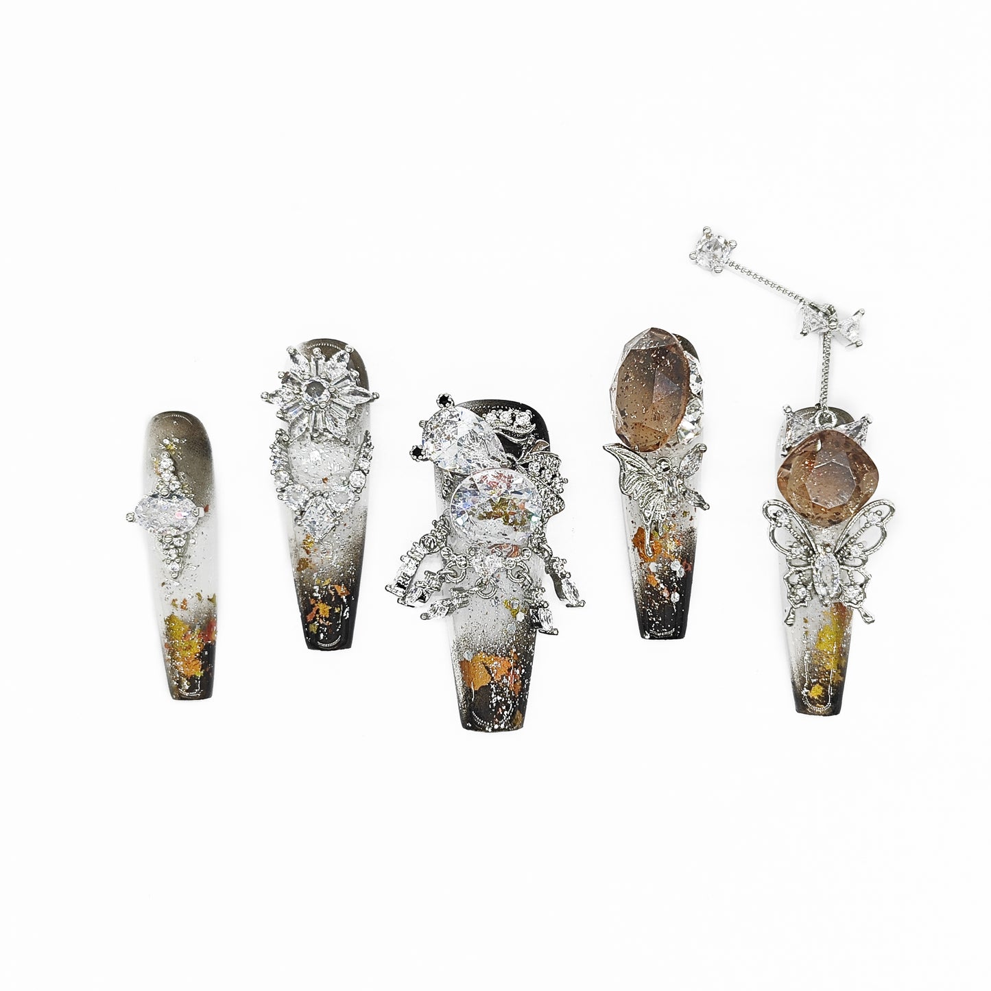 Finger Fantasy- Crystal Fantasy Luxury Rhinestone Handmade Press-On Nail Set with Gift Box & Greeting Card, 10pcs Elegant Nail Art Kit for Manicure, Perfect for Gifts and Holiday Glam(DM0067-69/84/93/94/96/97)