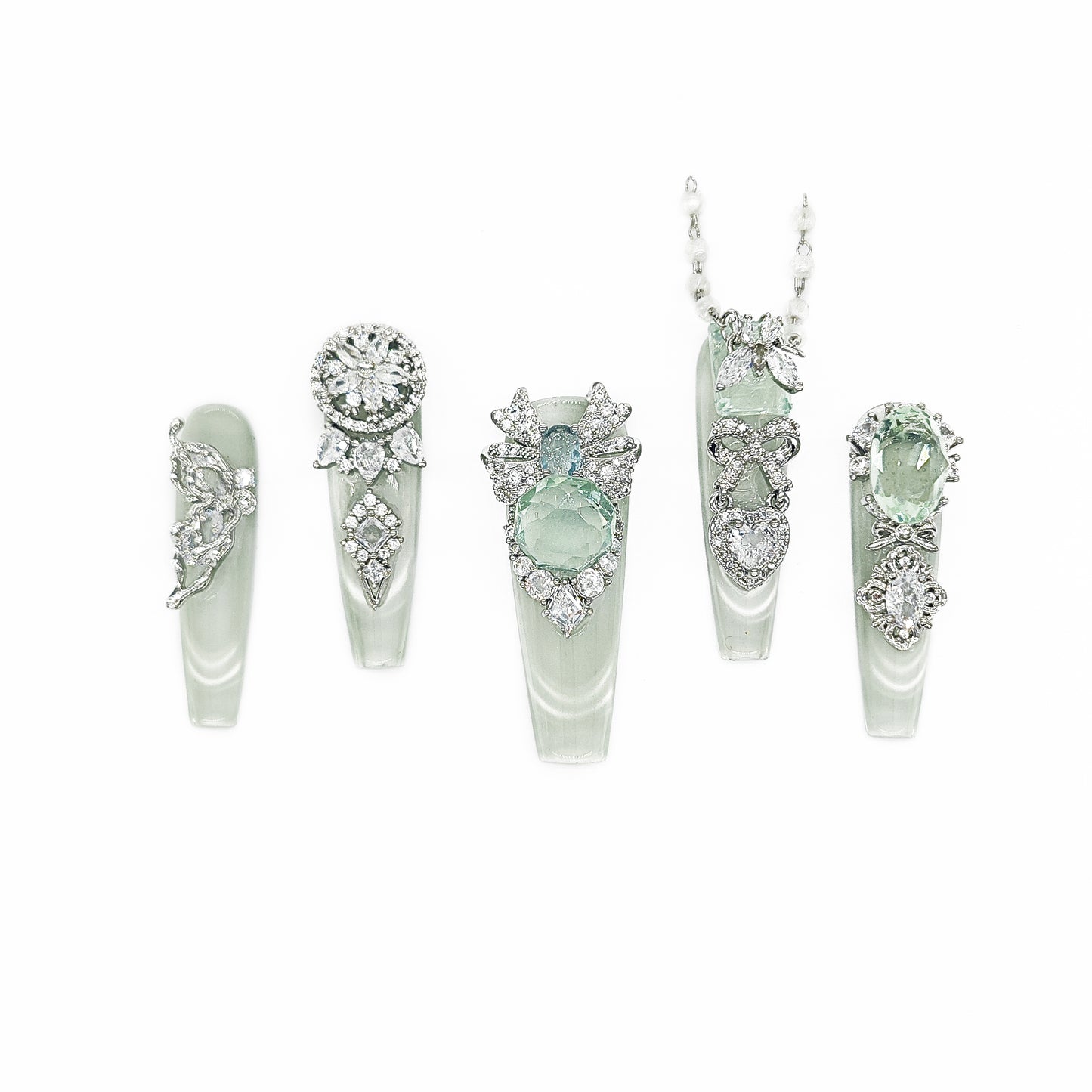 Finger Fantasy- Crystal Fantasy Luxury Rhinestone Handmade Press-On Nail Set with Gift Box & Greeting Card, 10pcs Elegant Nail Art Kit for Manicure, Perfect for Gifts and Holiday Glam(DM0073-80)