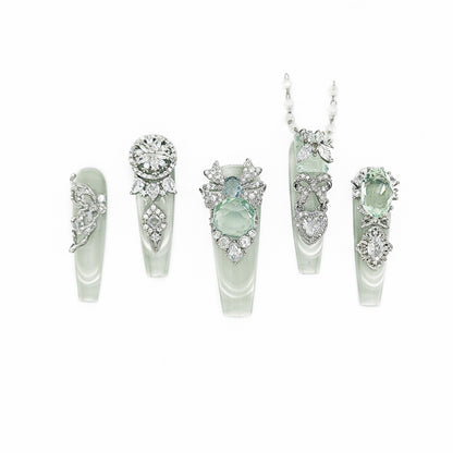 Finger Fantasy- Crystal Fantasy Luxury Rhinestone Handmade Press-On Nail Set with Gift Box & Greeting Card, 10pcs Elegant Nail Art Kit for Manicure, Perfect for Gifts and Holiday Glam(DM0073-80)