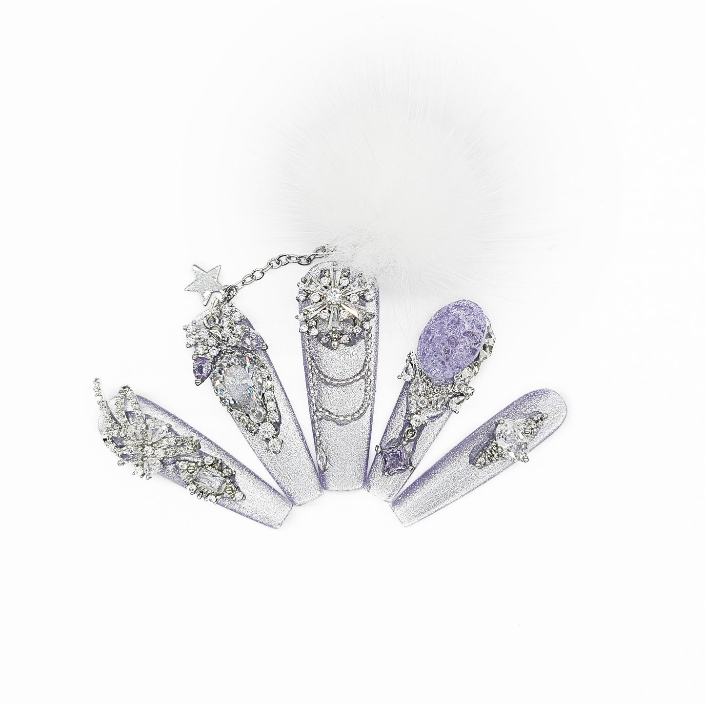 Finger Fantasy- Crystal Fantasy Luxury Rhinestone Handmade Press-On Nail Set with Gift Box & Greeting Card, 10pcs Elegant Nail Art Kit for Manicure, Perfect for Gifts and Holiday Glam(DM0062-66)