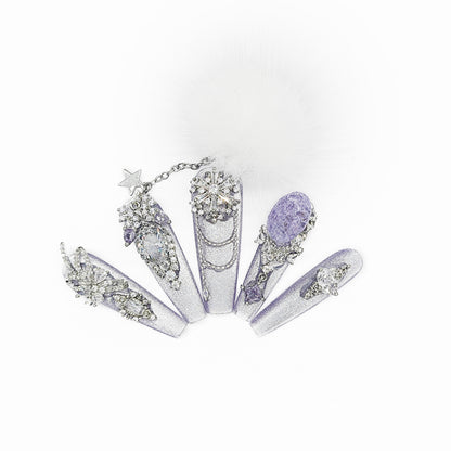 Finger Fantasy- Crystal Fantasy Luxury Rhinestone Handmade Press-On Nail Set with Gift Box & Greeting Card, 10pcs Elegant Nail Art Kit for Manicure, Perfect for Gifts and Holiday Glam(DM0062-66)