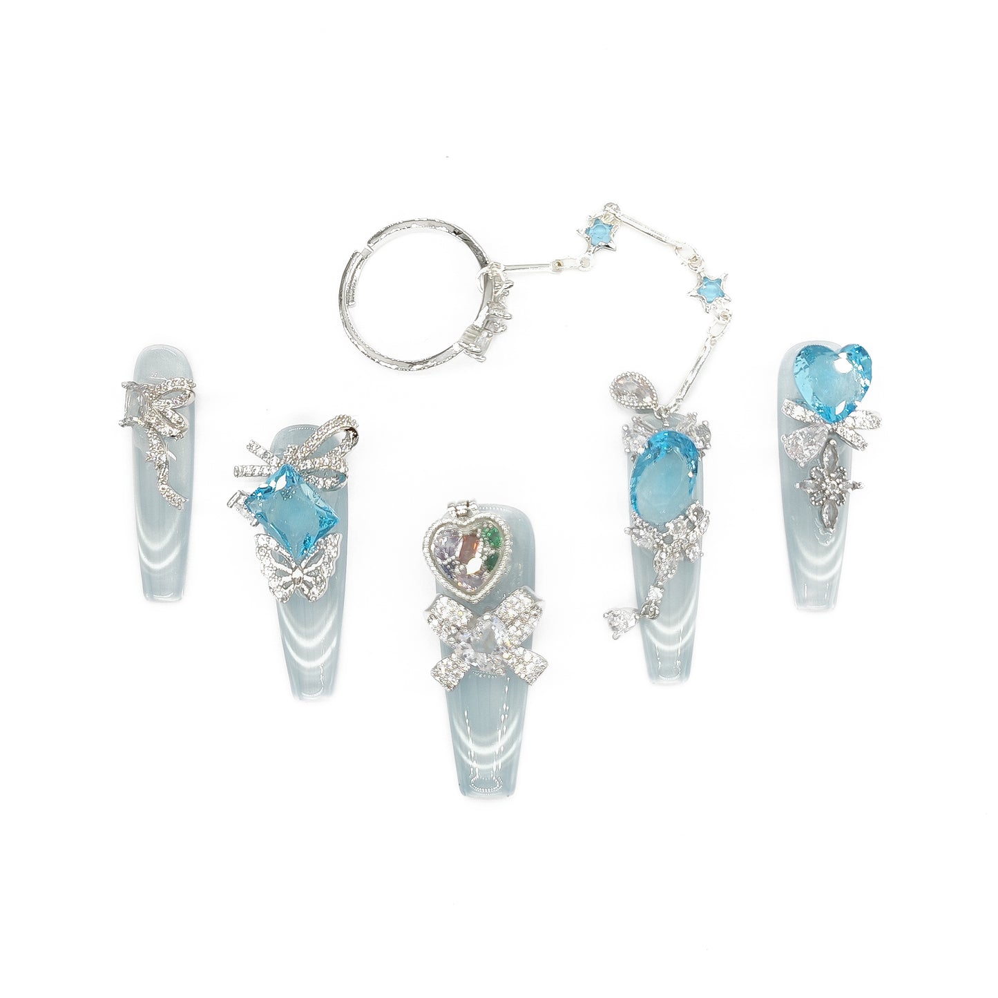 Finger Fantasy- Crystal Fantasy Luxury Rhinestone Handmade Press-On Nail Set with Gift Box & Greeting Card, 10pcs Elegant Nail Art Kit for Manicure, Perfect for Gifts and Holiday Glam(DM0116/117)