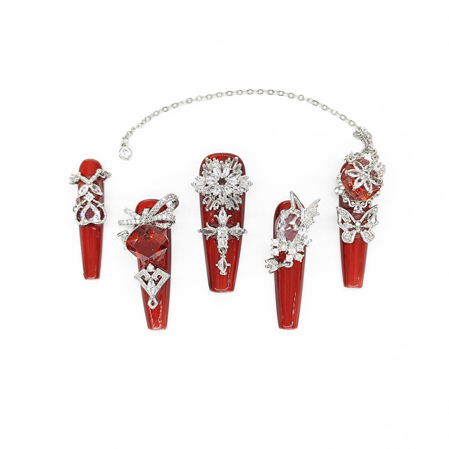 D118Finger Fantasy- Crystal Fantasy Luxury Rhinestone Handmade Press-On Nail Set with Gift Box & Greeting Card, 10pcs Elegant Nail Art Kit for Manicure, Perfect for Christmas Gift and Holiday Glam(DM0118)