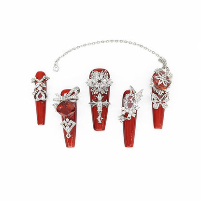 D118Finger Fantasy- Crystal Fantasy Luxury Rhinestone Handmade Press-On Nail Set with Gift Box & Greeting Card, 10pcs Elegant Nail Art Kit for Manicure, Perfect for Christmas Gift and Holiday Glam(DM0118)