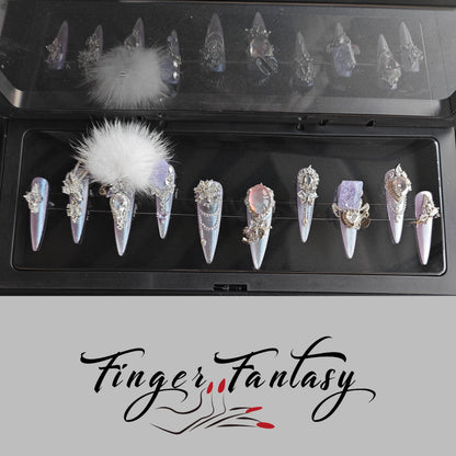 Finger Fantasy- Crystal Fantasy Luxury Rhinestone Handmade Press-On Nail Set with Gift Box & Greeting Card, 10pcs Elegant Nail Art Kit for Manicure, Perfect for Gifts and Holiday Glam(DM0062-66)