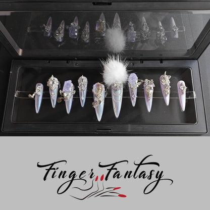 Finger Fantasy- Crystal Fantasy Luxury Rhinestone Handmade Press-On Nail Set with Gift Box & Greeting Card, 10pcs Elegant Nail Art Kit for Manicure, Perfect for Gifts and Holiday Glam(DM0062-66)