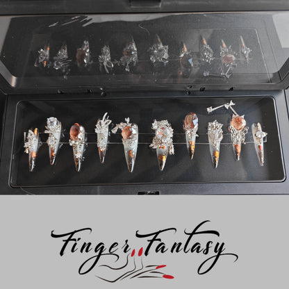 Finger Fantasy- Crystal Fantasy Luxury Rhinestone Handmade Press-On Nail Set with Gift Box & Greeting Card, 10pcs Elegant Nail Art Kit for Manicure, Perfect for Gifts and Holiday Glam(DM0067-69/84/93/94/96/97)
